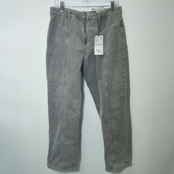 NWT ZARA STRAIGHT FIT TRF JEANS WITH DECORATIVE STITCHES - Picture 4 of 10